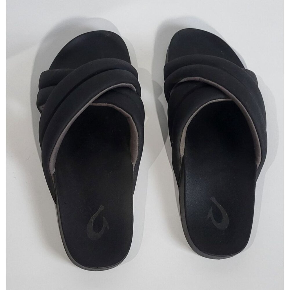 Womens Olukai Hila Black Water Resistant Slide Sandals W9